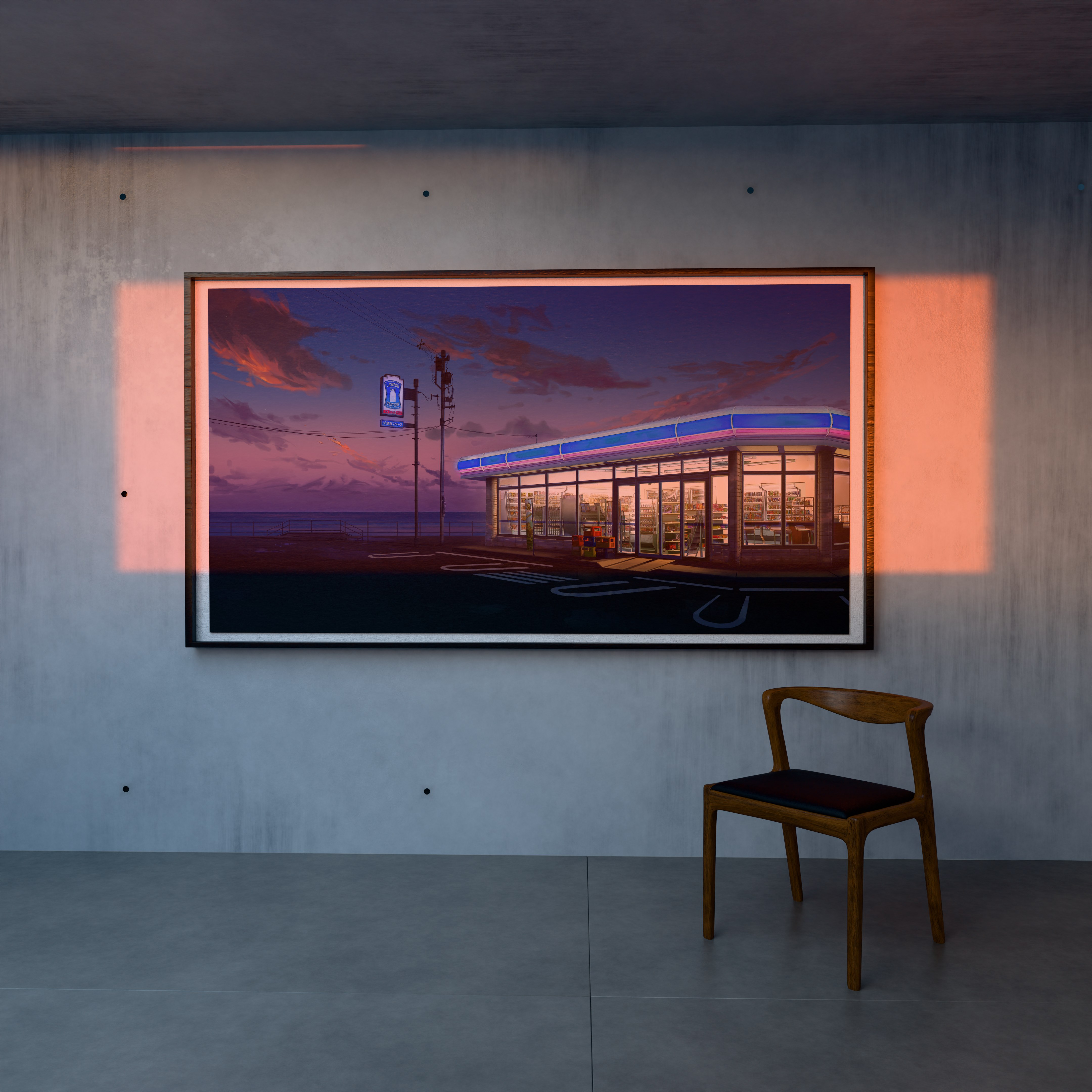 The GoodMorning Market painting, framed on a wall